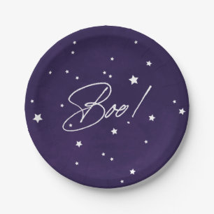 Elegant Purple/White Boo! Halloween Party Paper Plates