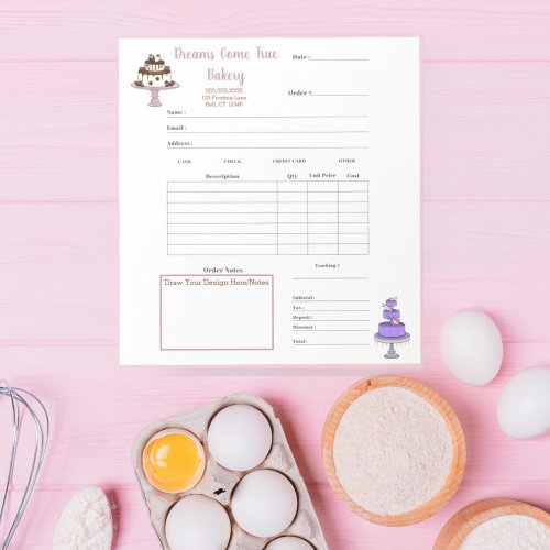 Elegant Purple White Cake Order Form Notepad