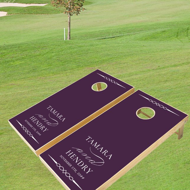 Elegant Purple White Custom Wedding Monogram Cornhole Set (Creator Uploaded)