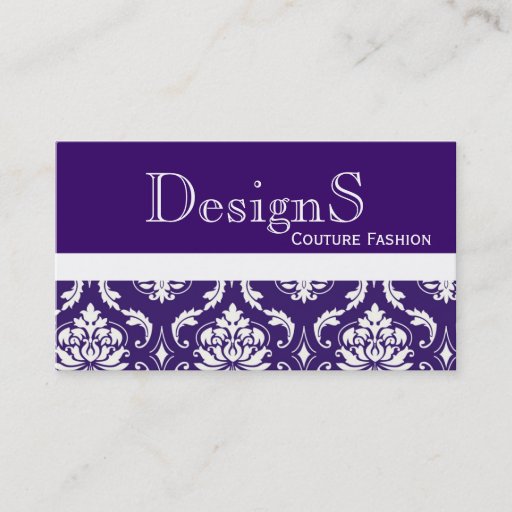 Customizable Elegant Purple White Damask Fashion Business Card