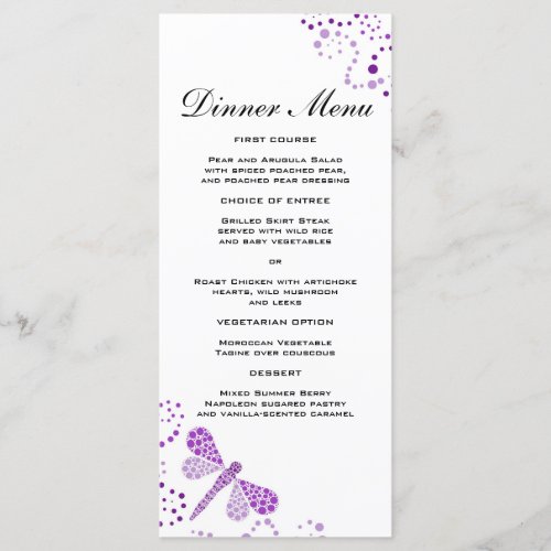 Elegant Purple  White Dragonfly Slim Dinner Menu