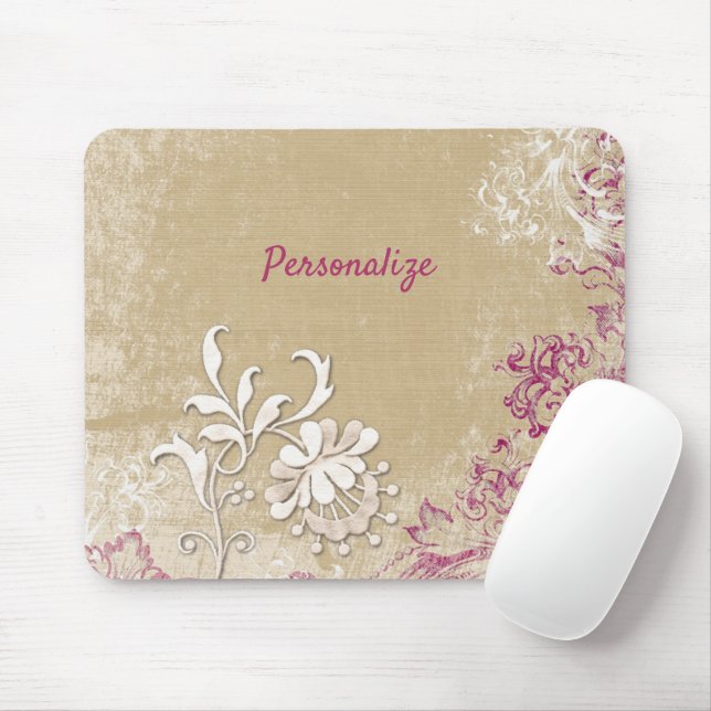 Elegant Purple & White Fantasy Flowers Personalize Mouse Pad (With Mouse)