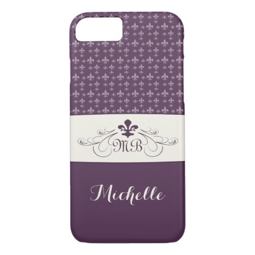 Elegant Purple White Fleur de Lis iPhone 87 Case