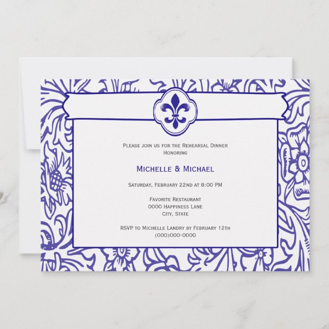 Elegant Purple White Fleur de Lis Event Invitation (Front)