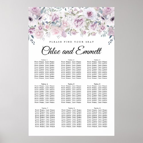 Elegant Purple White Floral 9_Table Seating Chart