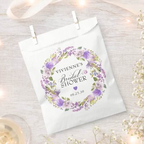 Elegant Purple White Floral Bridal Shower Favor Bag