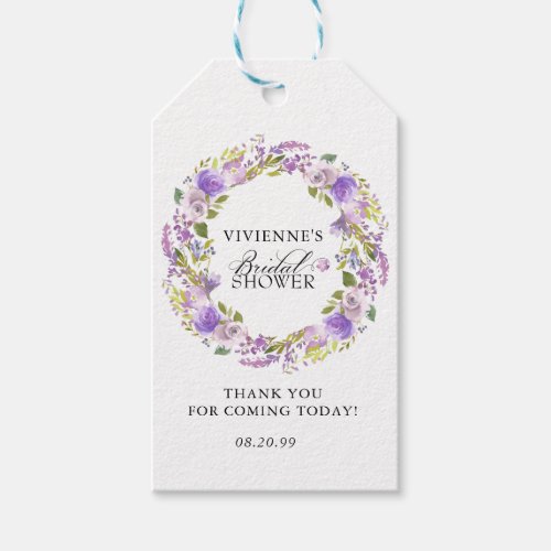 Elegant Purple White Floral Bridal Shower Gift Tags