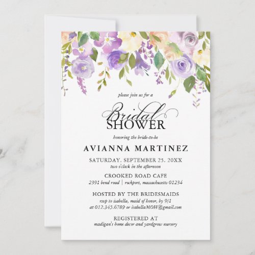 Elegant Purple White Floral Bridal Shower Invitation