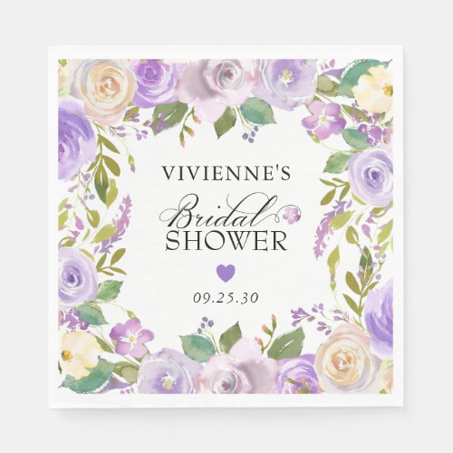 Elegant Purple White Floral Bridal Shower Napkins