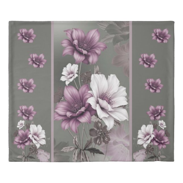 Elegant Purple & White Floral Duvet Cover (Front)