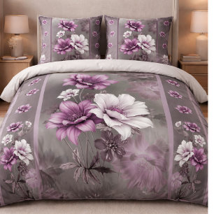 Elegant Purple & White Floral Duvet Cover