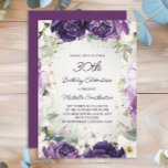 Elegant Purple White Floral Glitter 30th Birthday Invitation<br><div class="desc">Elegant 30th birthday party invitation for women with pretty white and purple hand-painted flowers and sage green leaves accented with gold glitter. Personalized with a name and all of your party information. Contact me for assistance with your customizations or to request additional matching Zazzle products for your party.</div>