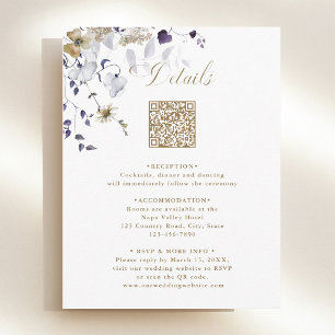 Elegant Purple White Gold Floral Wedding Details Enclosure Card