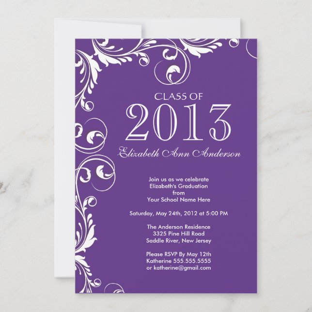 Elegant Purple White Graduation Party Invitation (Front)
