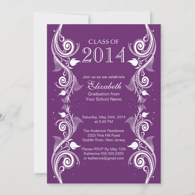 Elegant Purple White Graduation Party Invitation (Front)