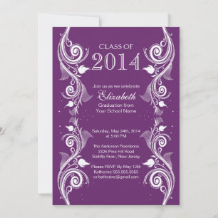 Elegant Purple White Graduation Party Invitation
