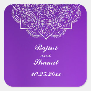 Elegant Purple White Indian Paisley Wedding  Square Sticker