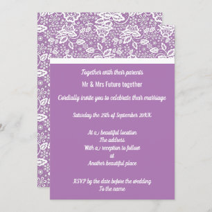 Elegant Purple White Lace Wedding Invitation
