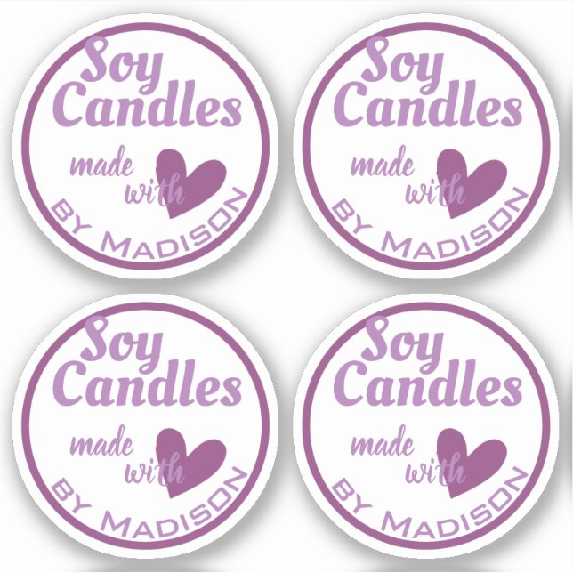 Elegant Purple White Made with Love Heart Candles Sticker (Front)