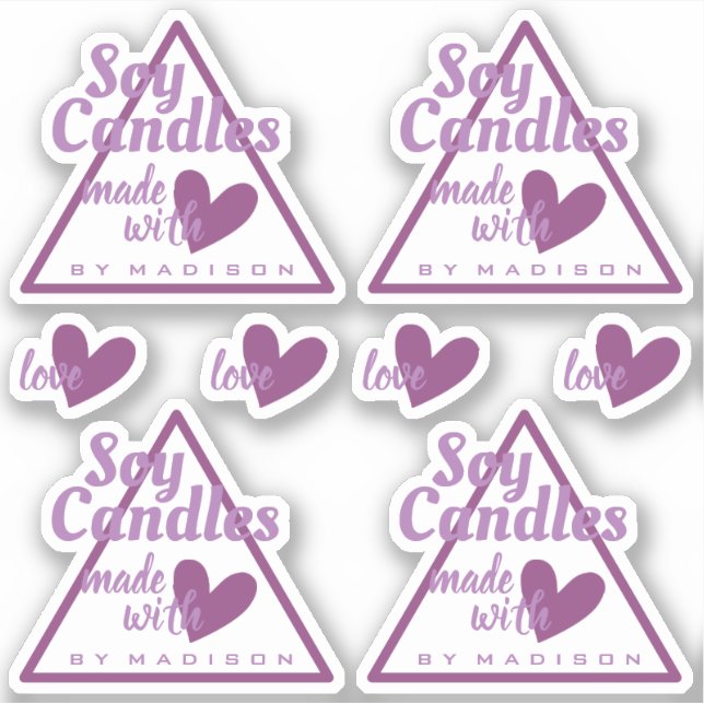 Elegant Purple White Made with Love Heart Candles Sticker (Front)