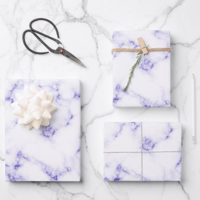 Elegant purple white marble pattern wrapping paper sheets (Front)