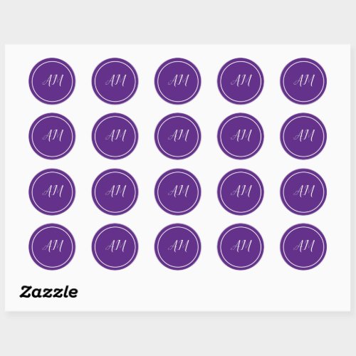 Elegant Purple White Monogram  Classic Round Sticker