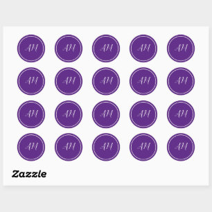 Elegant Purple White Monogram Classic Round Sticker