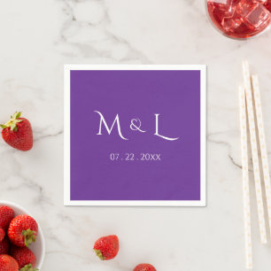 Elegant Purple White Monogram & Date Wedding  Napkins