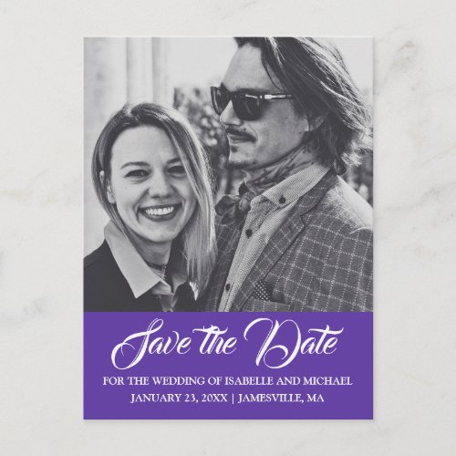Elegant Purple White Photo Save the Date Postcard