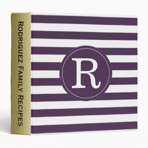 Elegant Purple White Striped Custom Gold Monogram Binder