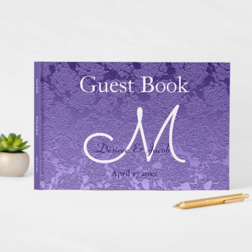 Elegant Purple White Wedding Monogram Guest Book