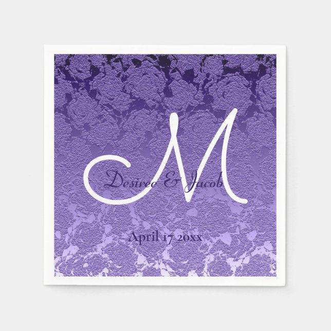 Elegant Purple White Wedding Monogram Napkins (Front)