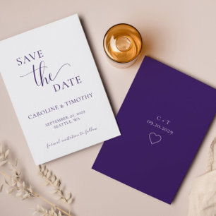 Elegant Purple White Wedding Save The Date Card