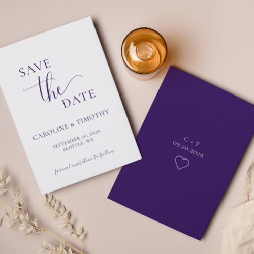 Elegant Purple White Wedding Save The Date Card