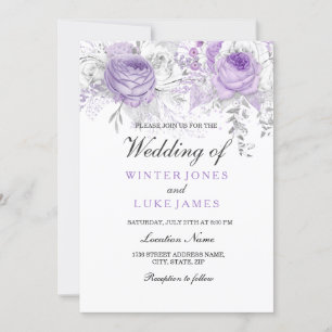 Elegant Purple White Winter Floral Wedding Invite