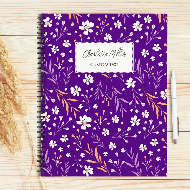 Elegant Purple Wild Flowers Personalized Name Notebook (Creator Uploaded)
