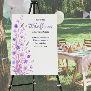 Elegant Purple Wildflower 1st Birthday Party Foam Board