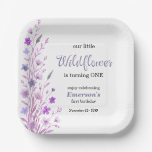 Elegant Purple Wildflower 1st Birthday Party Paper Plates