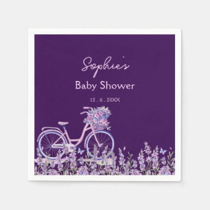 Elegant Purple Wildflower Bicycle Baby Shower  Napkins