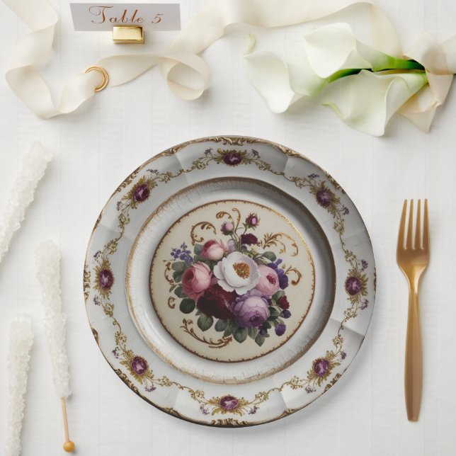 Elegant purple wildflower Floral Ceramic Wedding Paper Plates (Wedding)