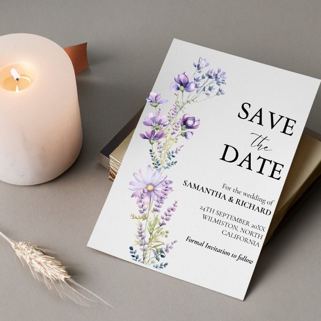 Elegant Purple Wildflower Wedding Save The Date Invitation (Creator Uploaded)