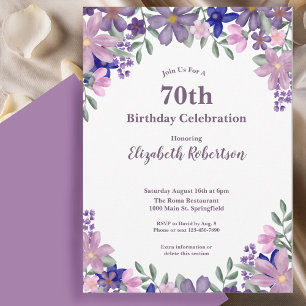 Elegant Purple Wildflowers Women's 70th Birthday Invitation