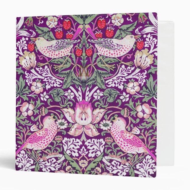 Elegant Purple William Morris Strawberry Thief  3 Ring Binder (Front/Inside)
