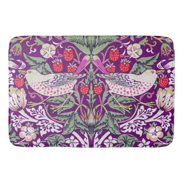Elegant Purple William Morris Strawberry Thief  Bath Mat (Front)