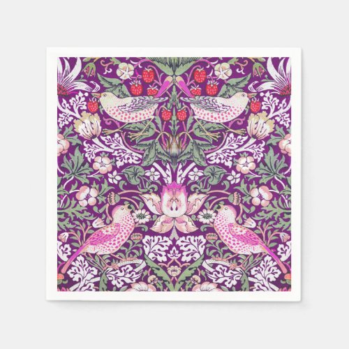 Elegant Purple William Morris Strawberry Thief  Napkins