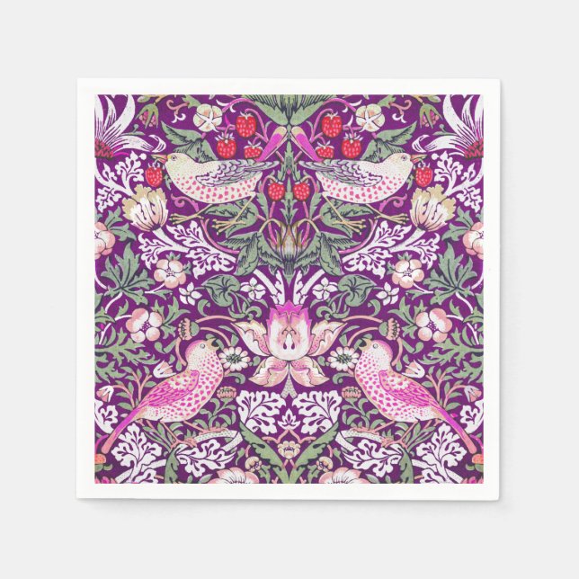 Elegant Purple William Morris Strawberry Thief  Napkins (Front)