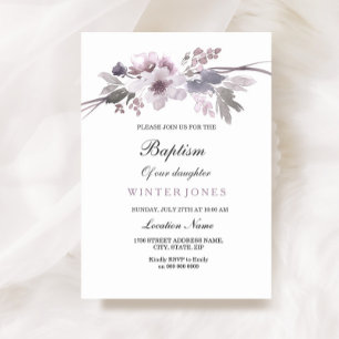 Elegant Purple Winter Floral Baptism Invitation