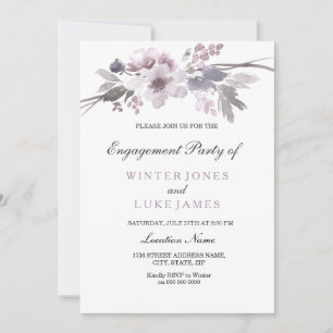 Elegant Purple Winter Floral Engagement Invite