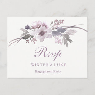 Elegant Purple Winter Floral Engagement Party RSVP Postcard
