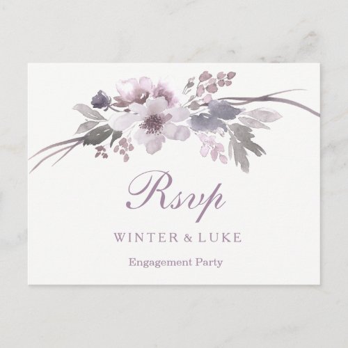 Elegant Purple Winter Floral Engagement Party RSVP Postcard